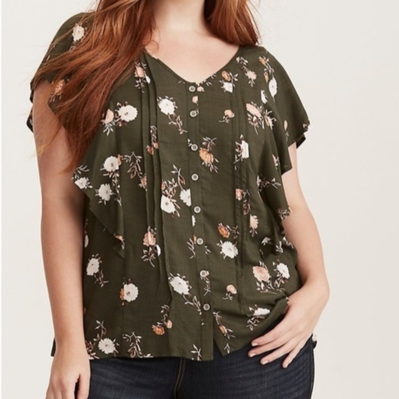 torrid Tops - Torrid | Floral Print | Flutter Sleeve Blouse